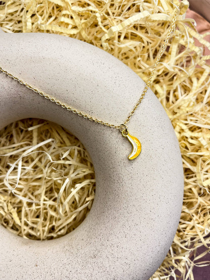 Dainty Banana Enamel Golden Necklace & Earrings