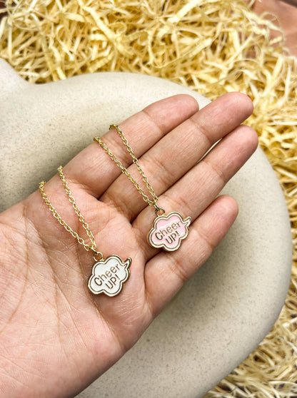 White Cheer Up Cloud Enamel Golden Necklace & Earrings