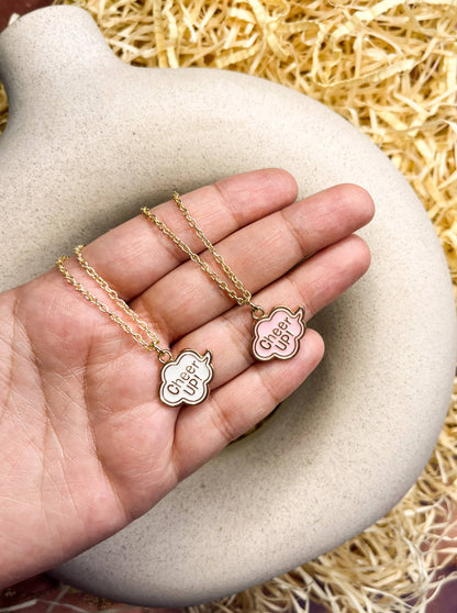 White Cheer Up Cloud Enamel Golden Necklace & Earrings