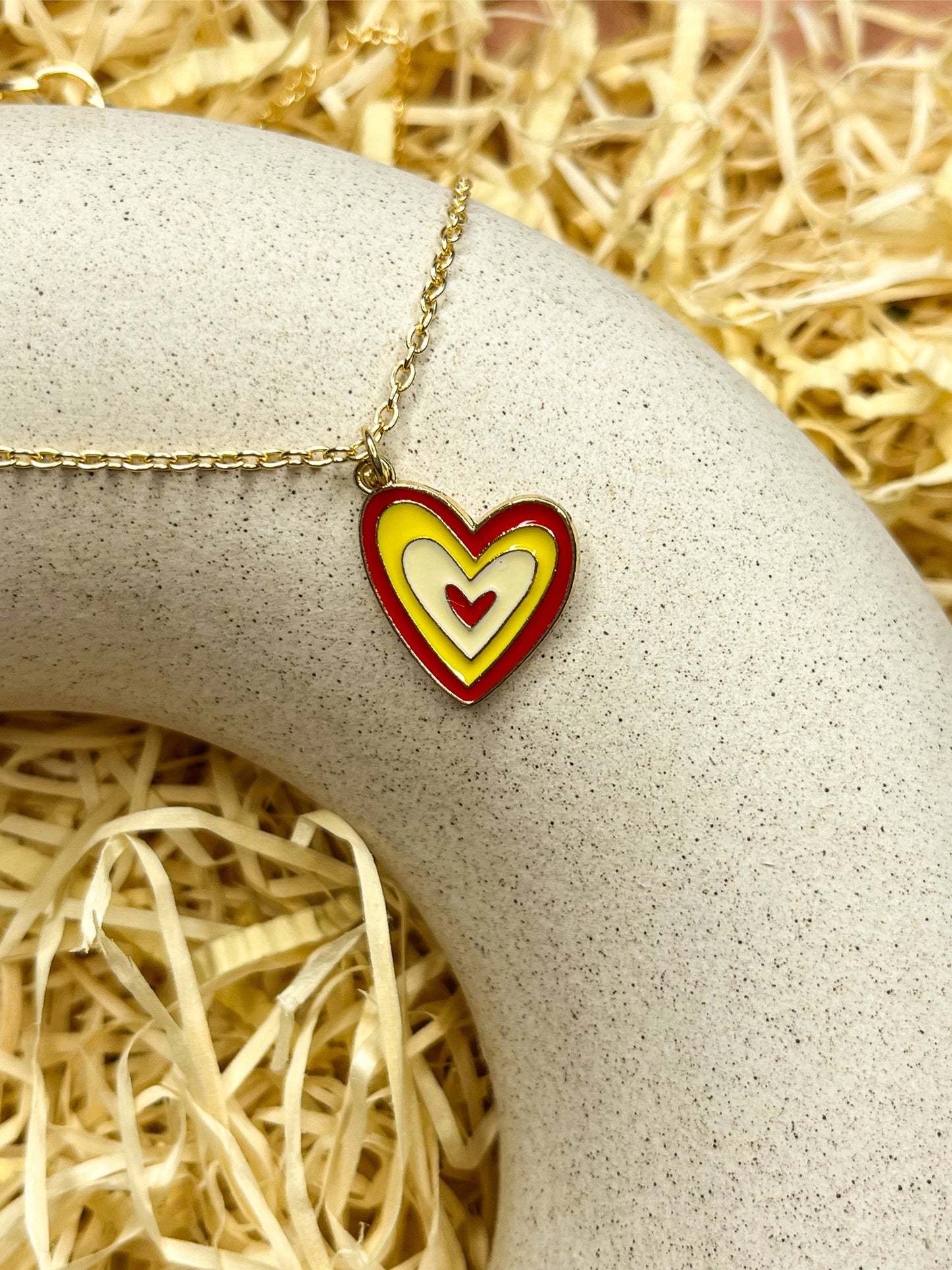 Rainbow Heart Enamel Golden Necklace & Earrings