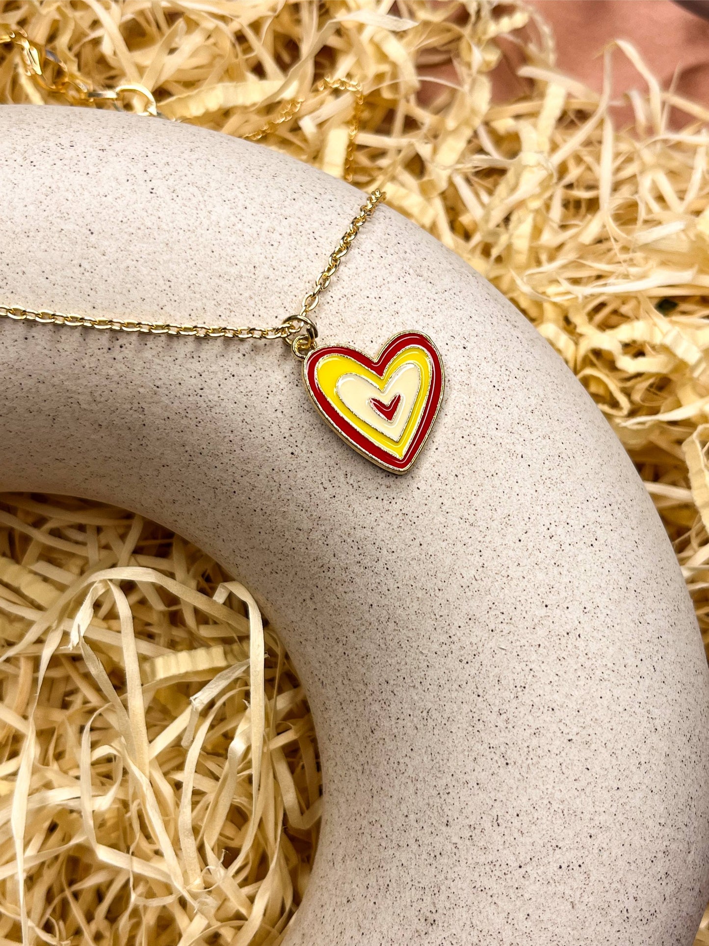 Rainbow Heart Enamel Golden Necklace & Earrings