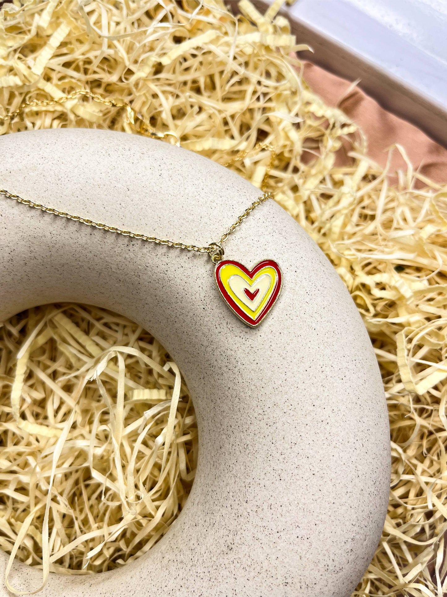 Rainbow Heart Enamel Golden Necklace & Earrings