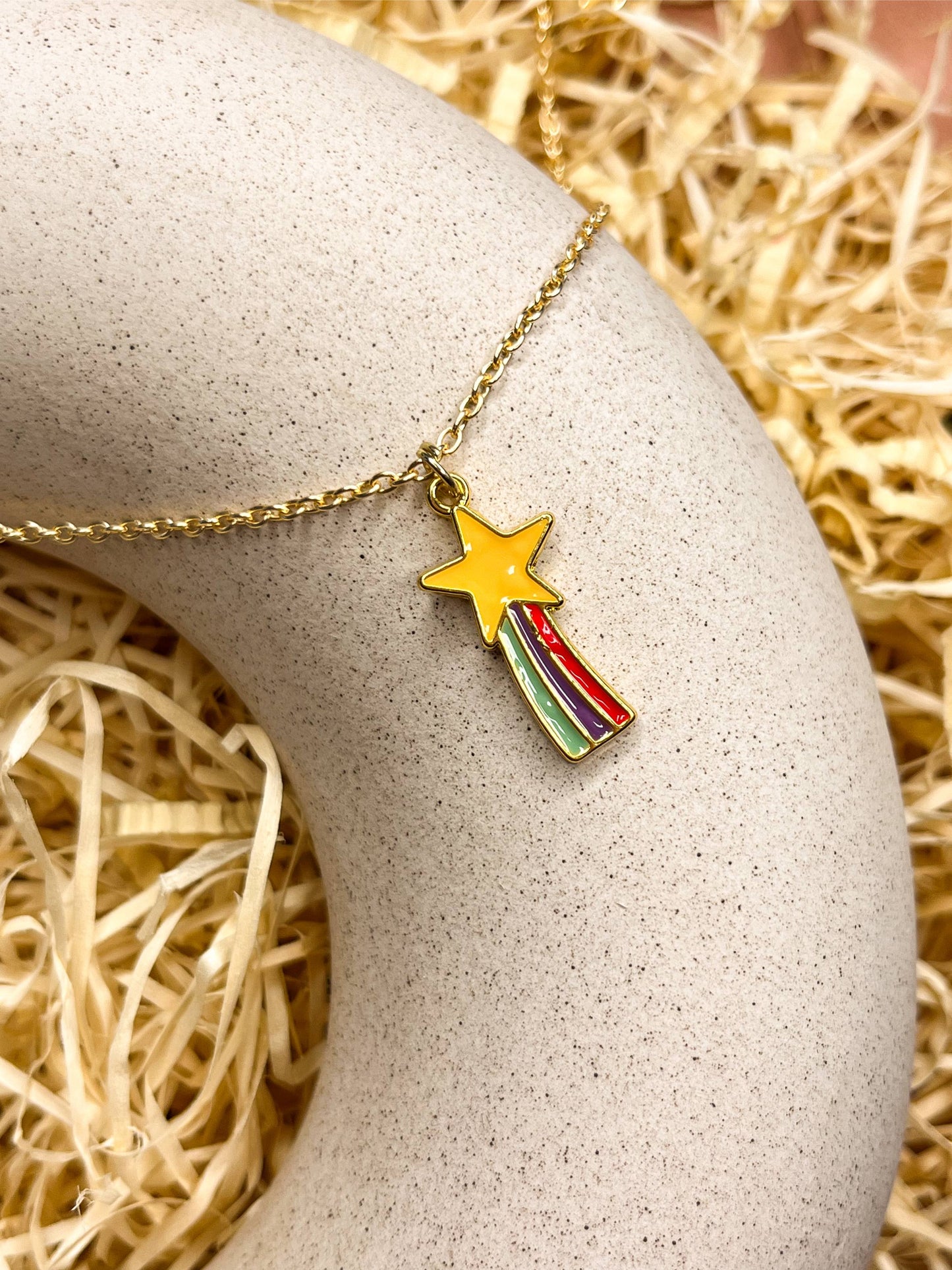 Shooting Rainbow Star Enamel Golden Necklace & Earrings