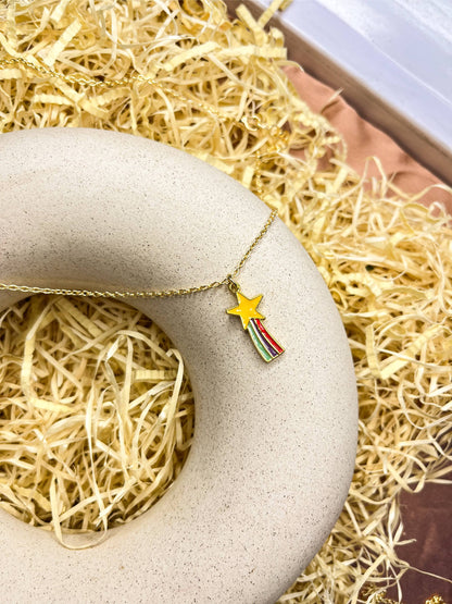 Shooting Rainbow Star Enamel Golden Necklace & Earrings