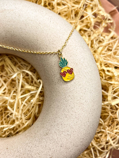 Cool Hawai Yellow Pineapple Enamel Golden Necklace & Earrings