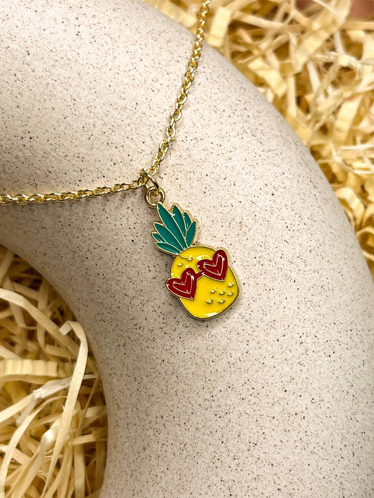 Cool Hawai Yellow Pineapple Enamel Golden Necklace & Earrings