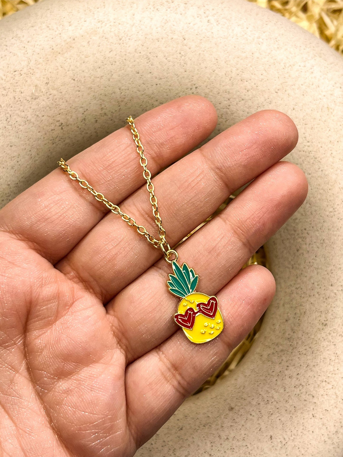 Cool Hawai Yellow Pineapple Enamel Golden Necklace & Earrings