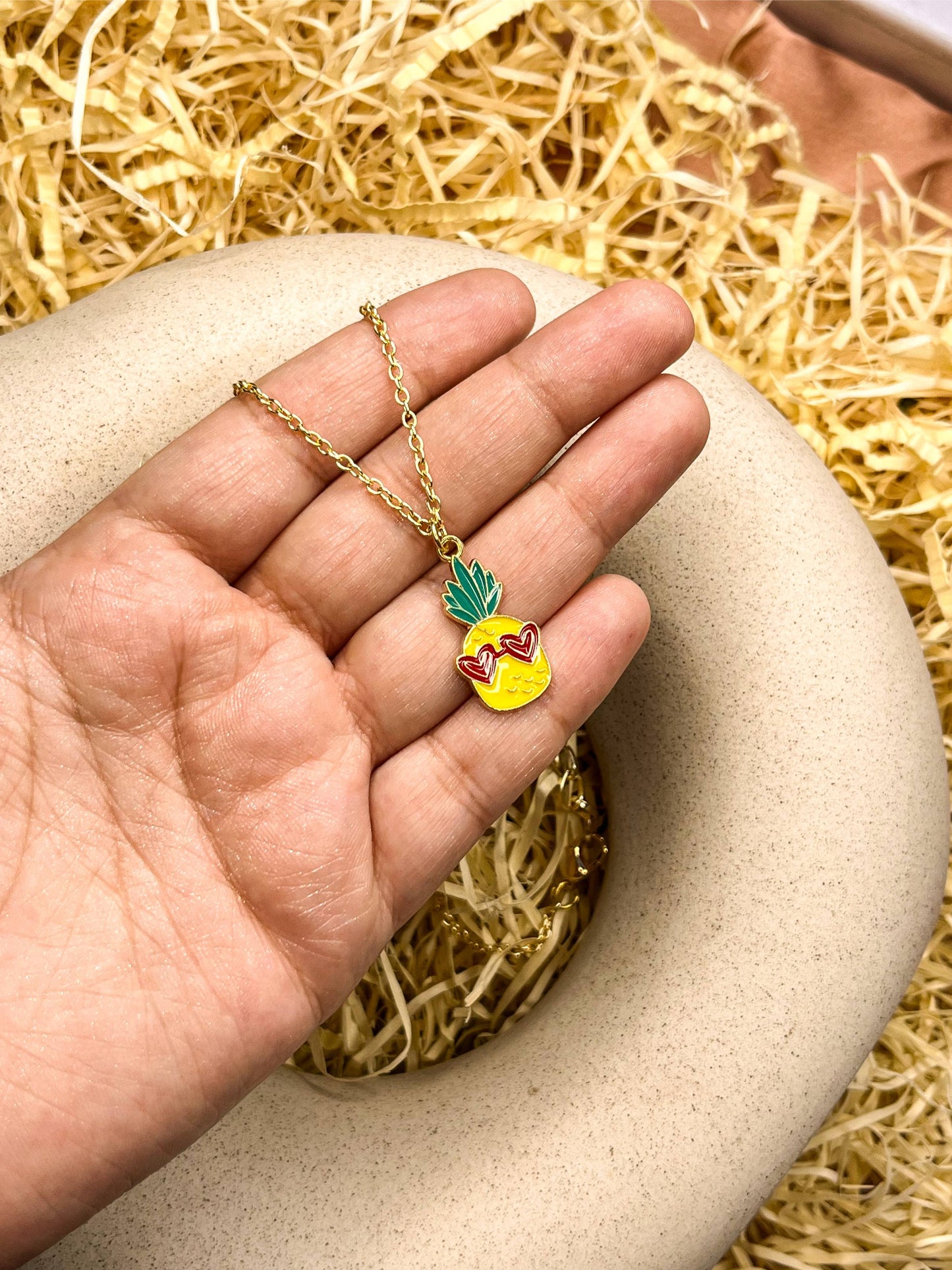 Cool Hawai Yellow Pineapple Enamel Golden Necklace & Earrings