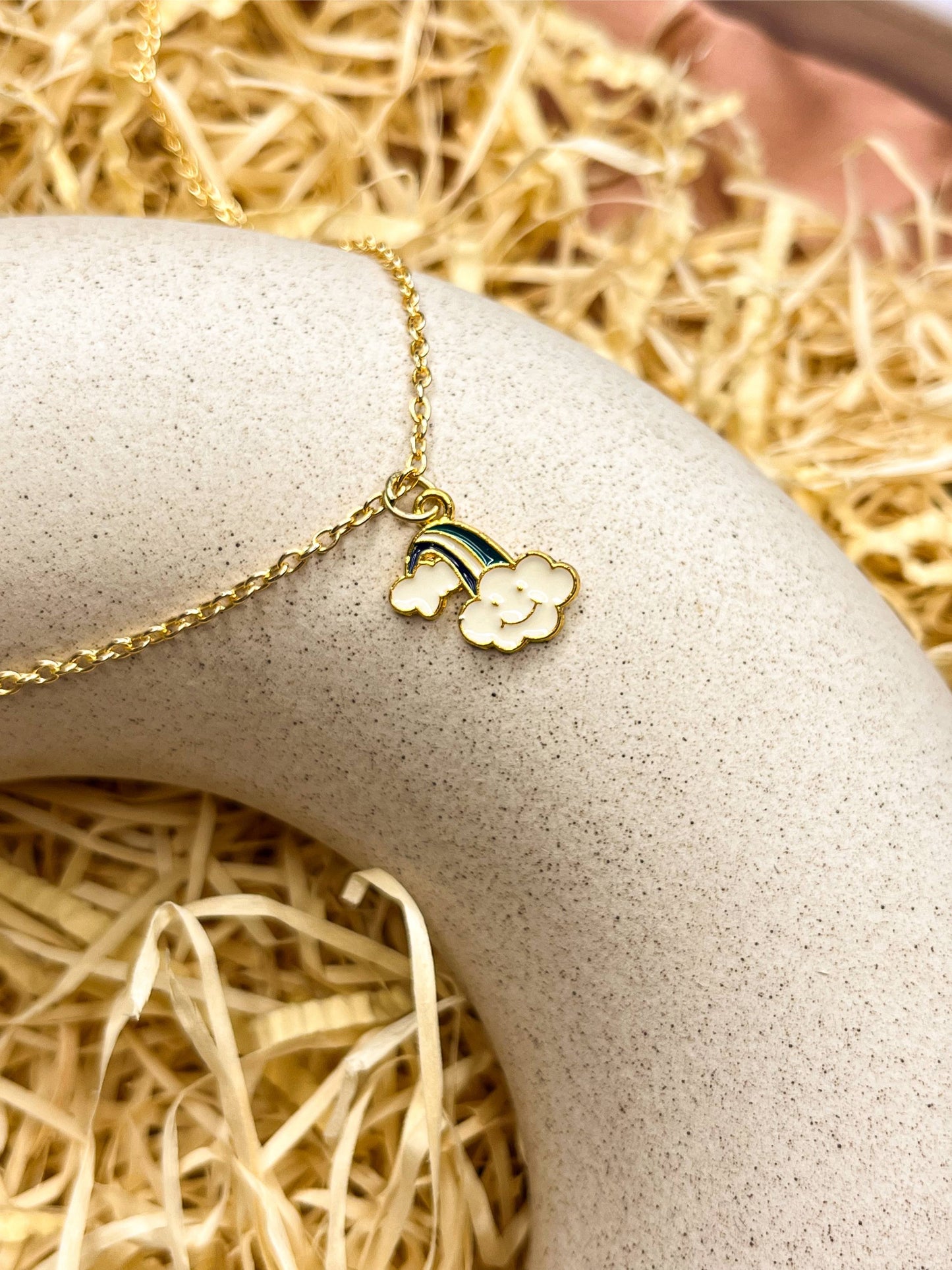 Smiley Cloud Rainbow Enamel Charm Necklace