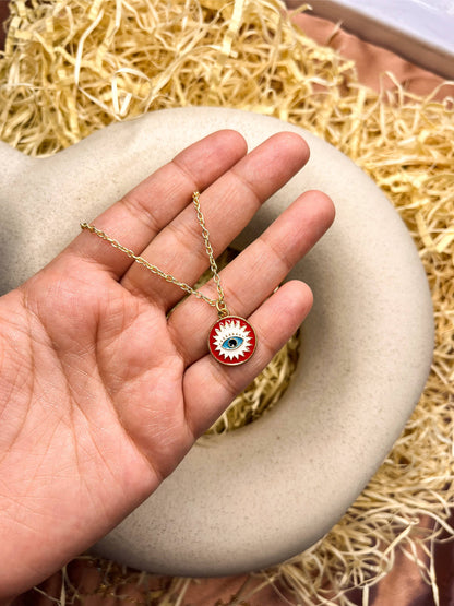 Evil Eye Chakra Enamel Coin Golden Necklace & Earrings