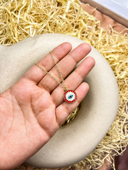 Evil Eye Chakra Enamel Coin Golden Necklace & Earrings