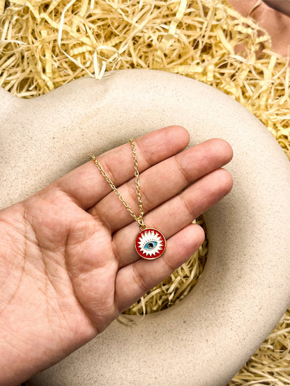 Evil Eye Chakra Enamel Coin Golden Necklace & Earrings