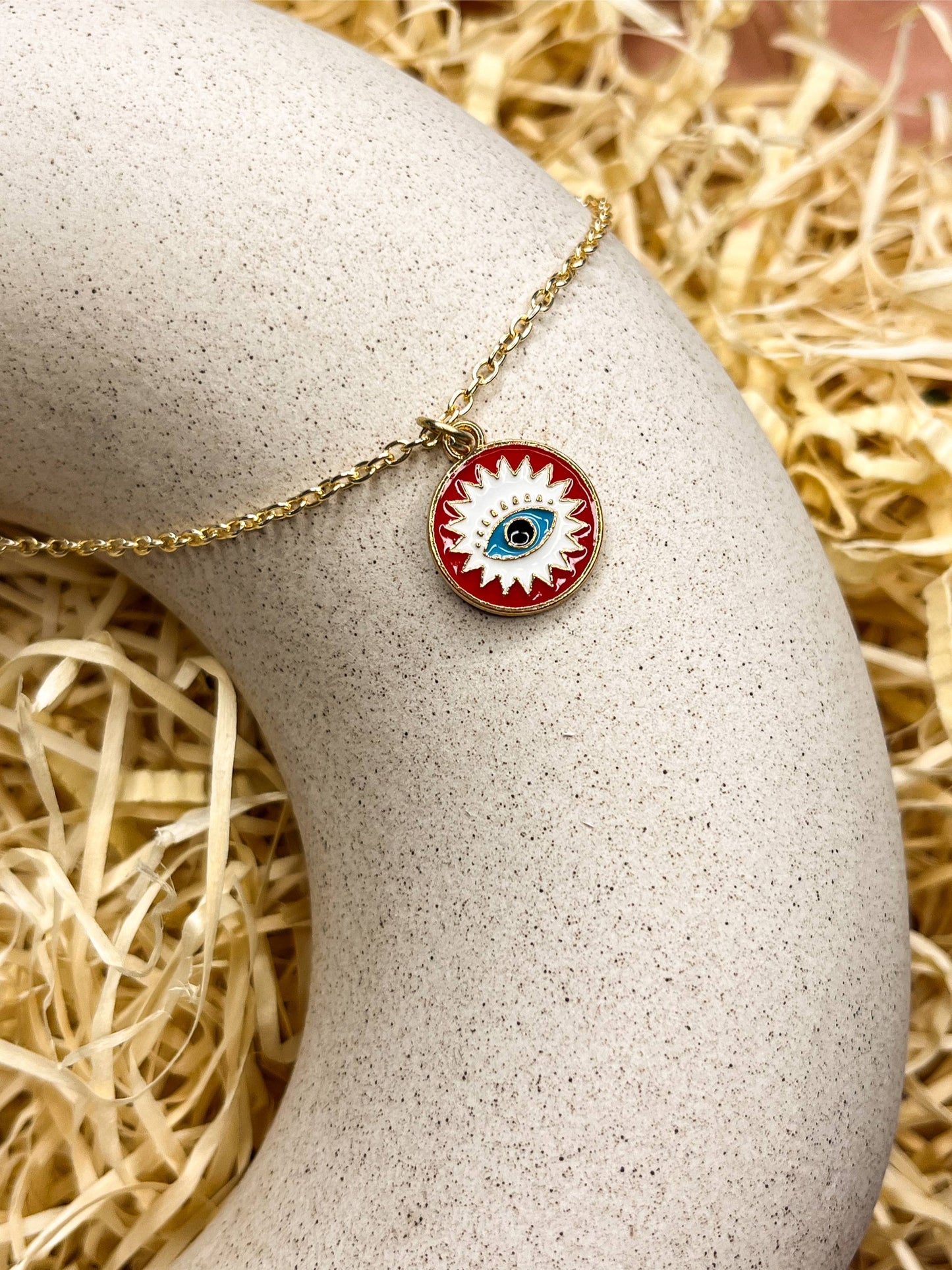 Evil Eye Chakra Enamel Coin Golden Necklace & Earrings