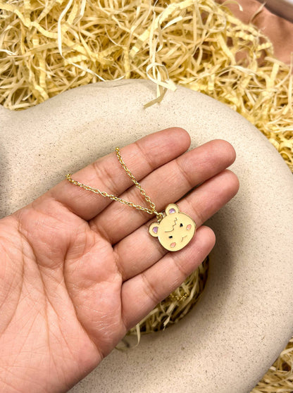 Pink Angry Piglet Enamel Golden Necklace & Earrings