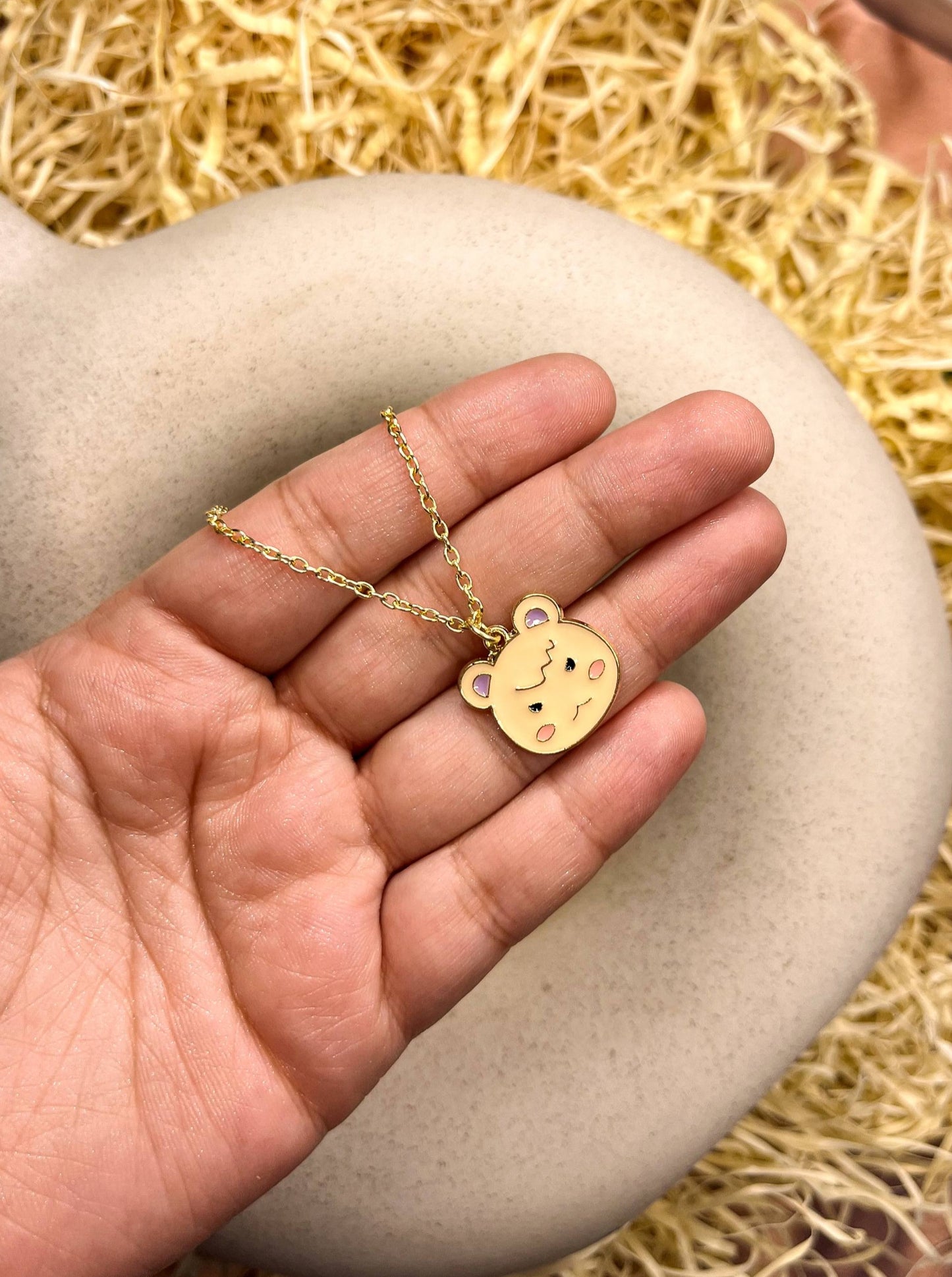 Pink Angry Piglet Enamel Golden Necklace & Earrings