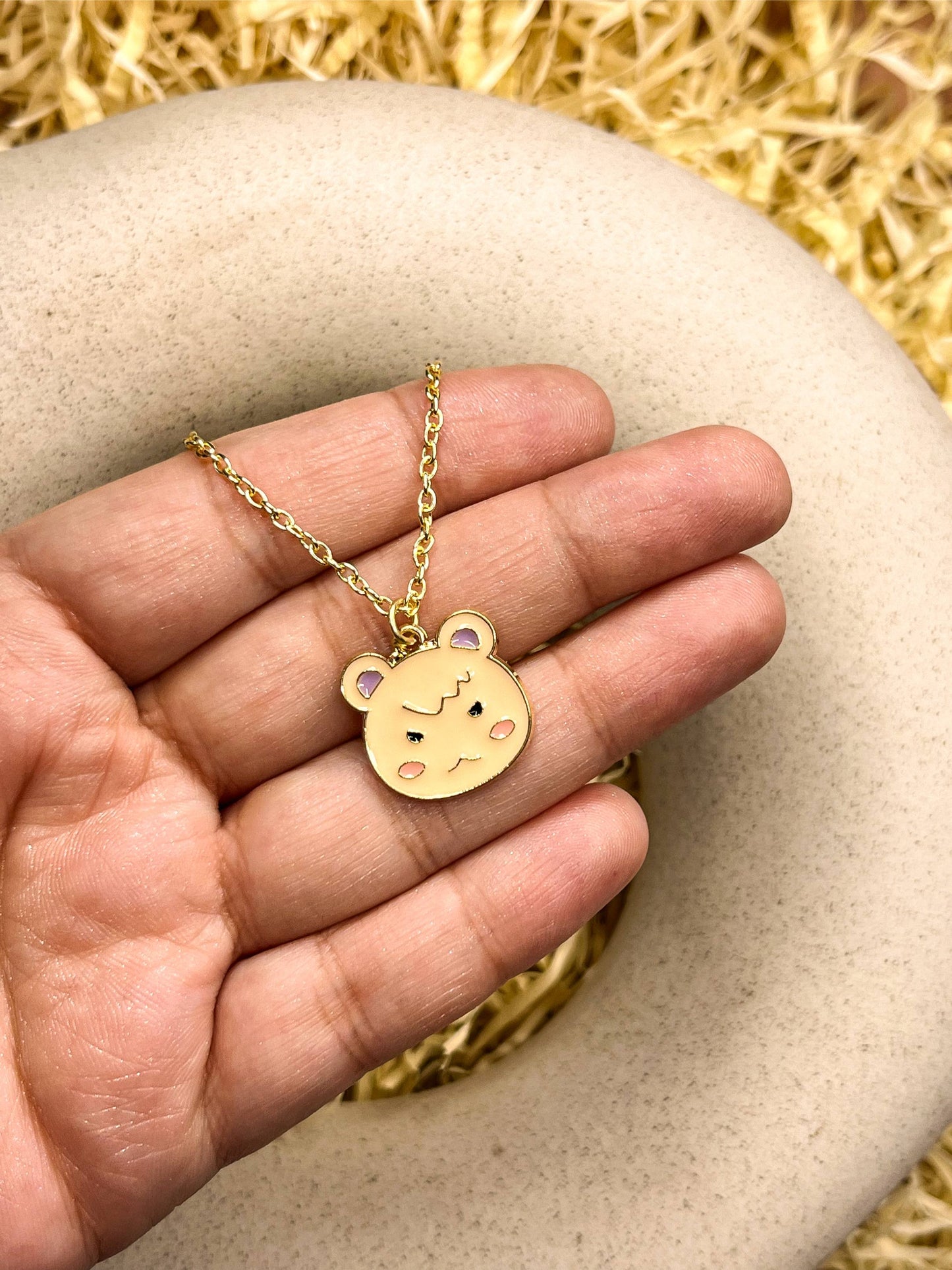 Pink Angry Piglet Enamel Golden Necklace & Earrings