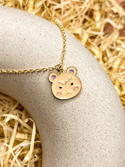 Pink Angry Piglet Enamel Golden Necklace & Earrings