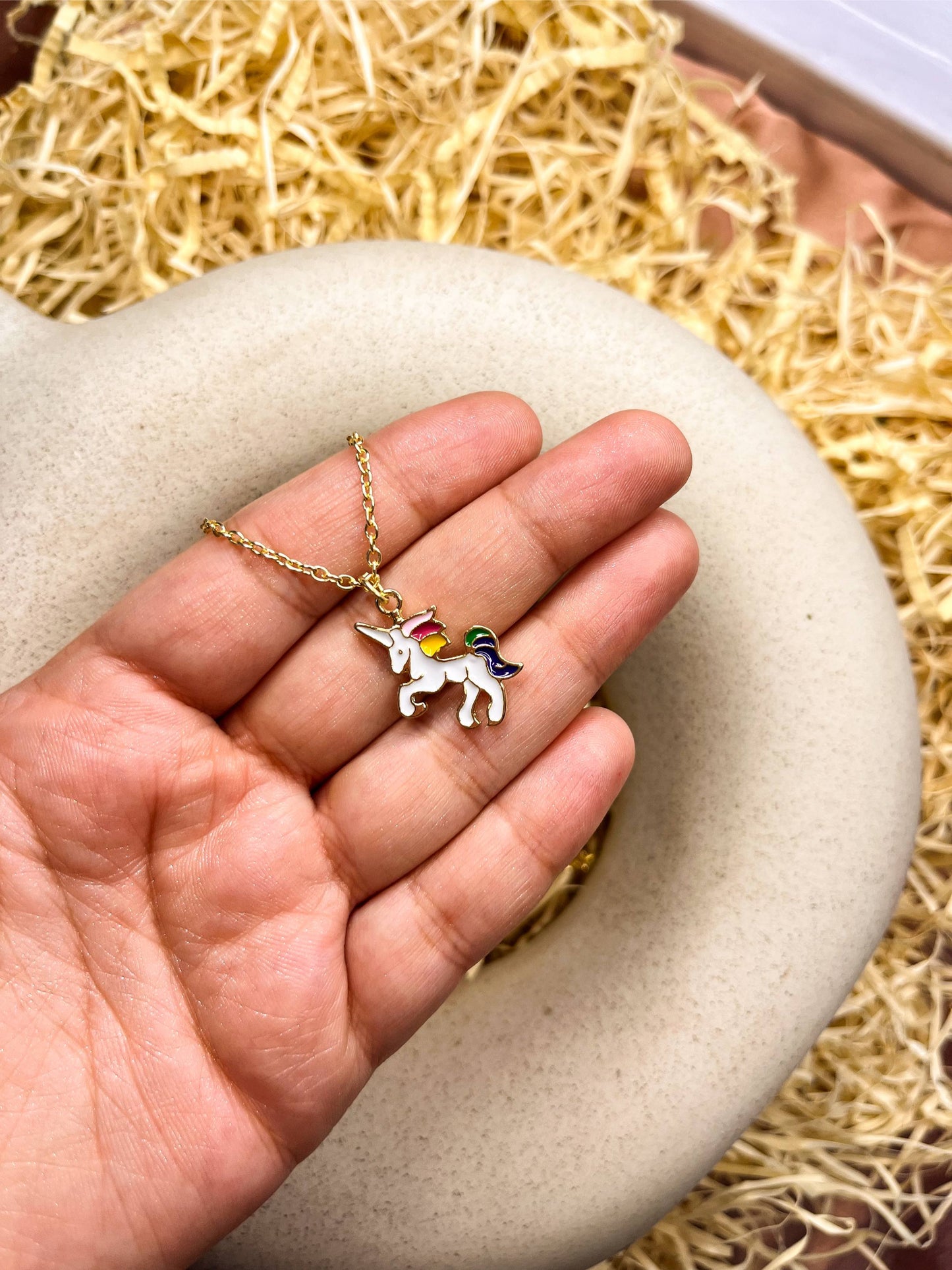 White Rainbow Unicorn Enamel Golden Necklace & Earrings