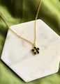 Small Glossy Flower Enamel Golden Necklace: Black