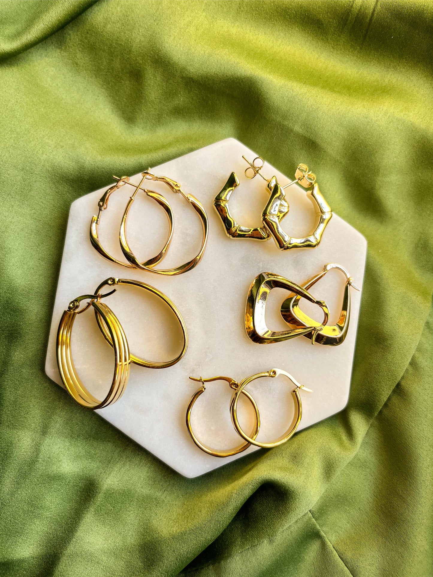 18K Gold Plated Pentagon Hoop Earrings For Women