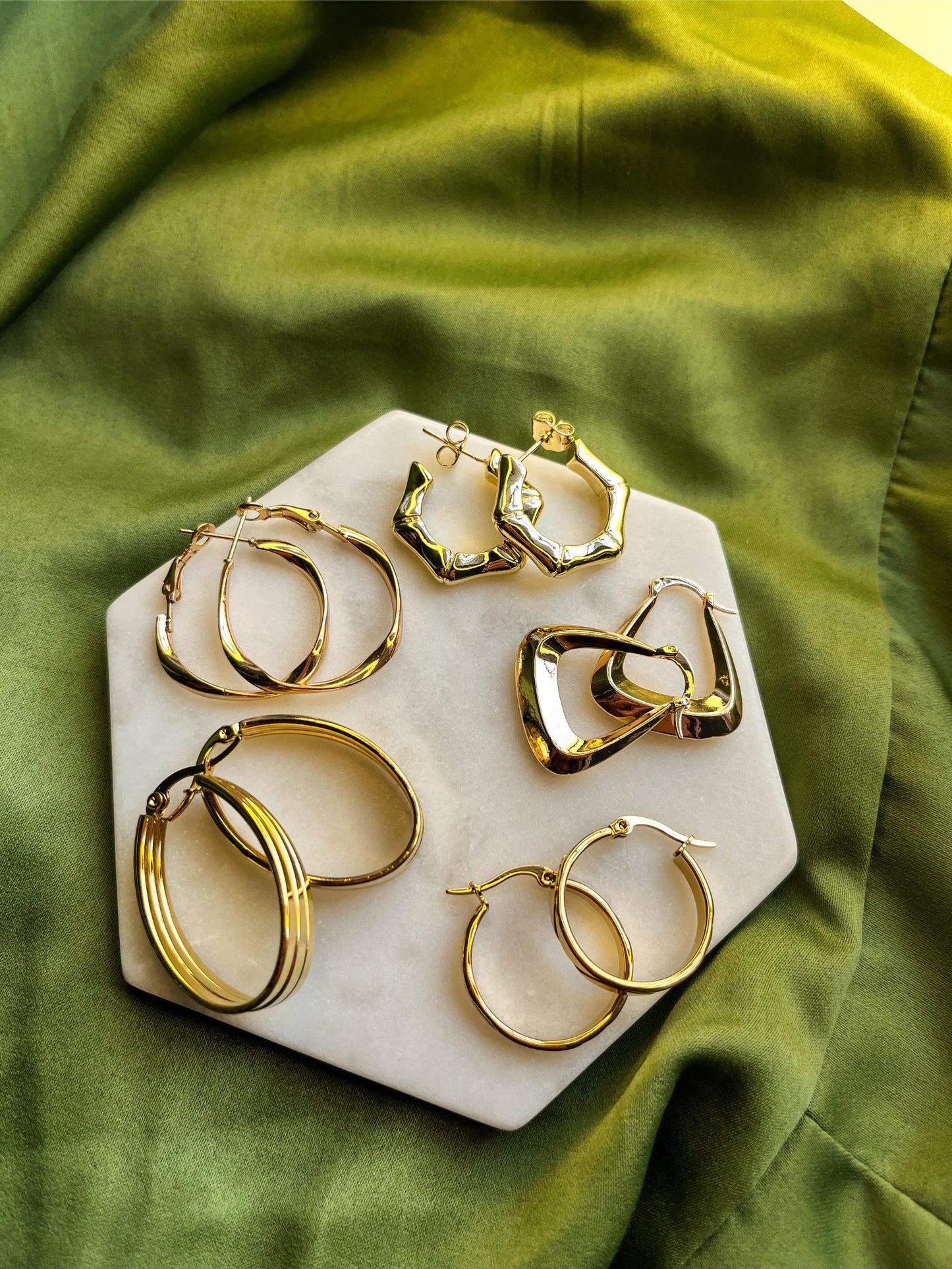 18K Gold Plated Pentagon Hoop Earrings For Women