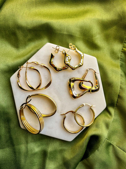 18K Gold Plated Oval Hoop Earrings For Women