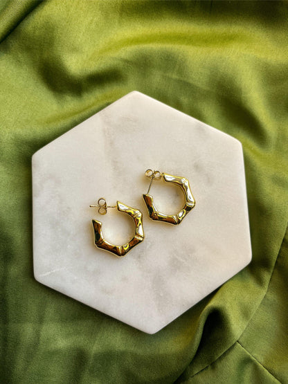 18K Gold Plated Pentagon Hoop Earrings For Women