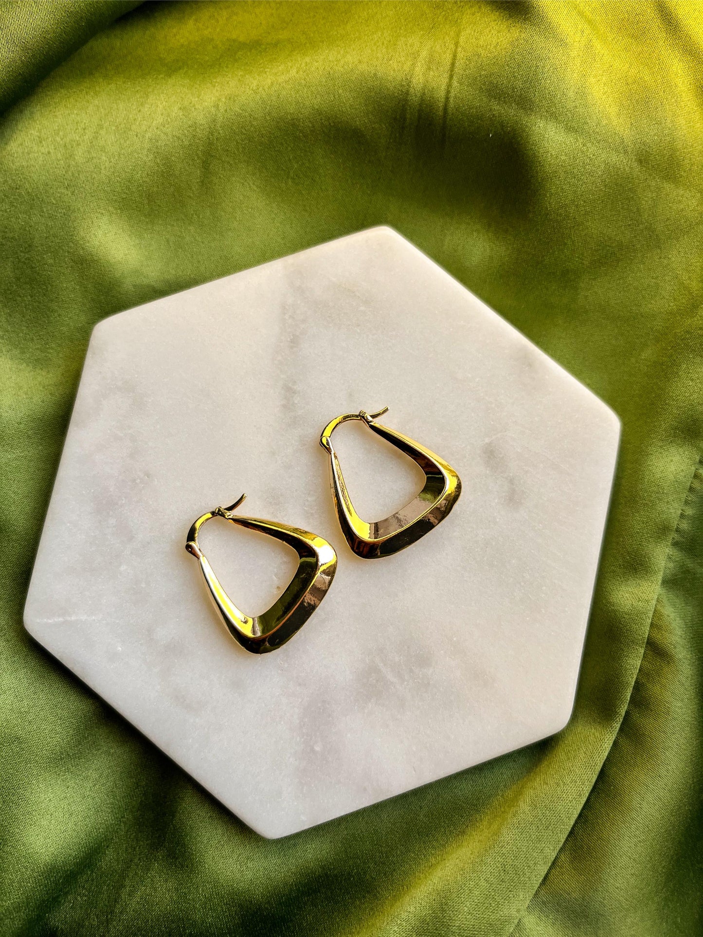 18K Gold Plated Triangle Hoop Earrings For Women