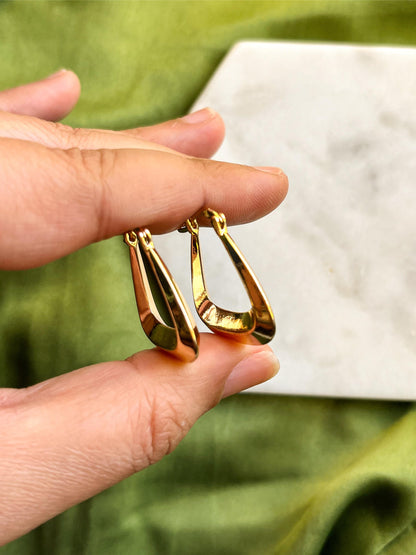 18K Gold Plated Triangle Hoop Earrings For Women