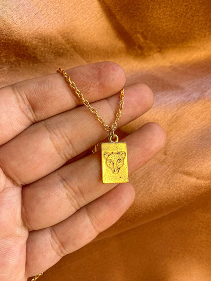Gold Leopard Rectangle Charm Necklace