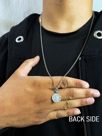 Old Engraved Silver Double-Sided Small Coin Pendant With Chain