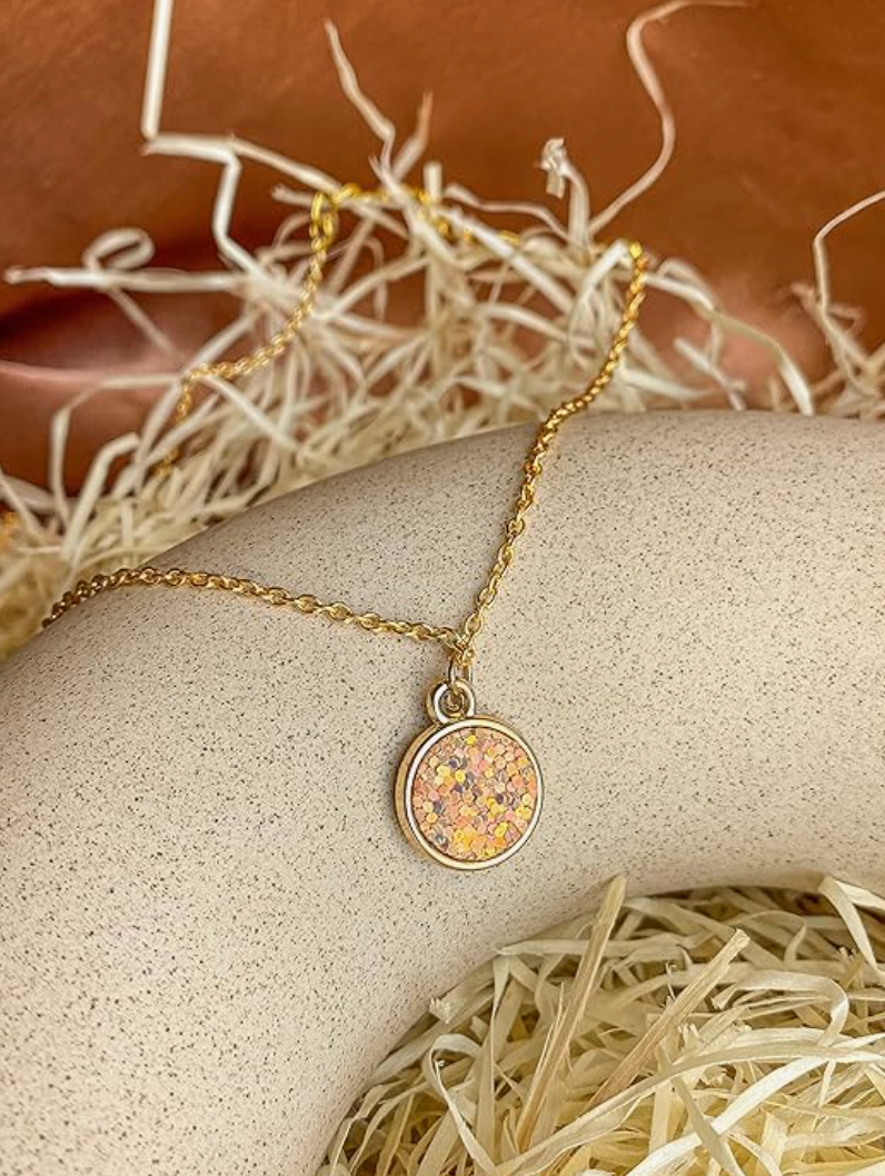Peach Glittering Coin Charm Pendant Necklace