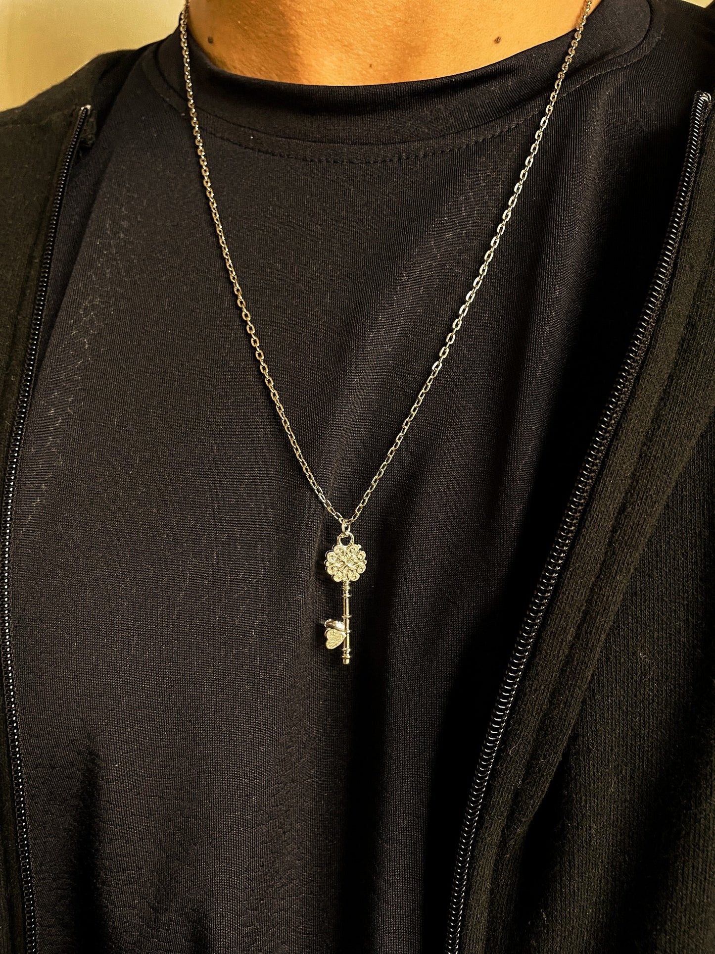 Silver Skeleton Key Pendant With Chain
