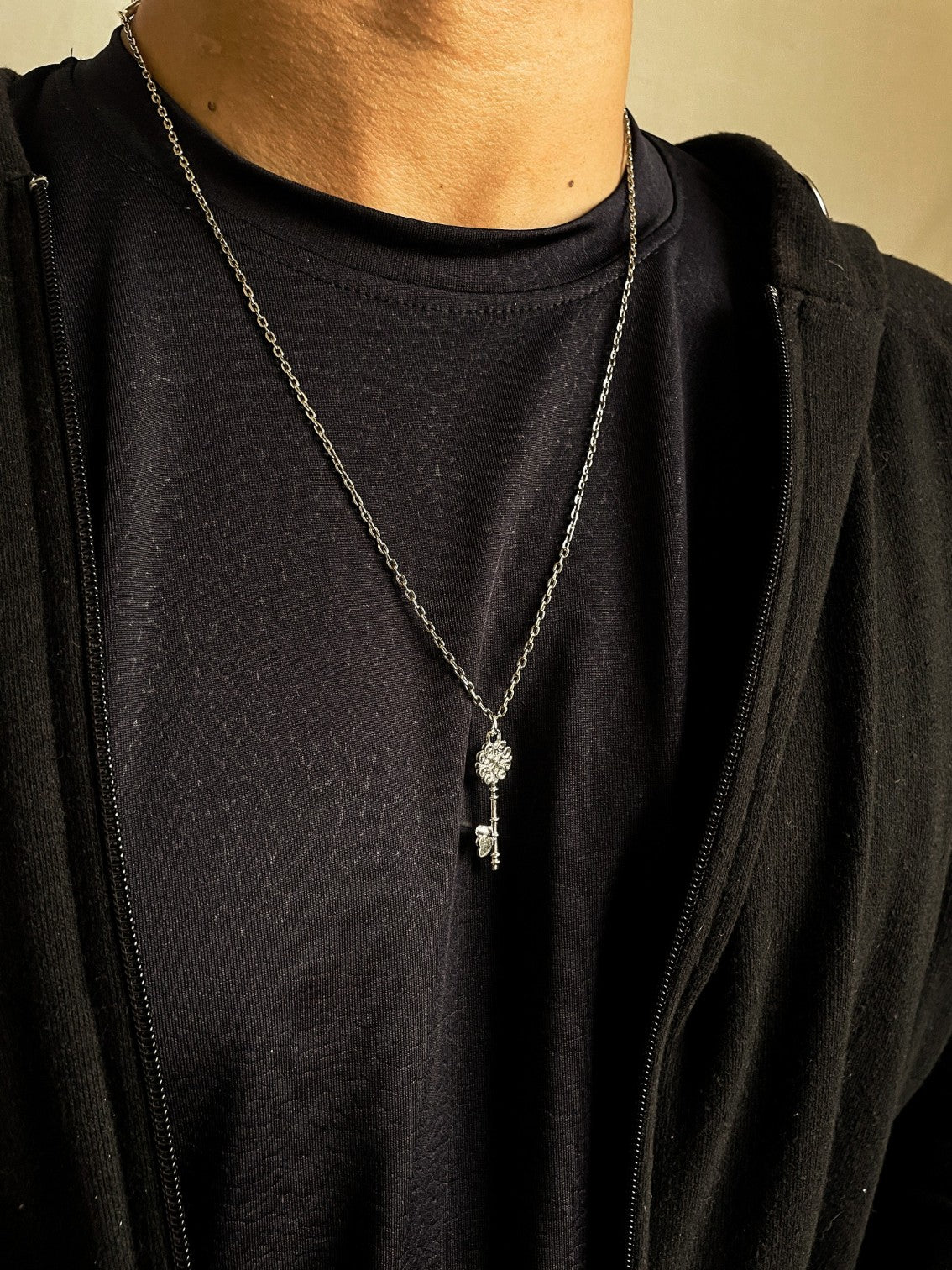 Silver Skeleton Key Pendant With Chain
