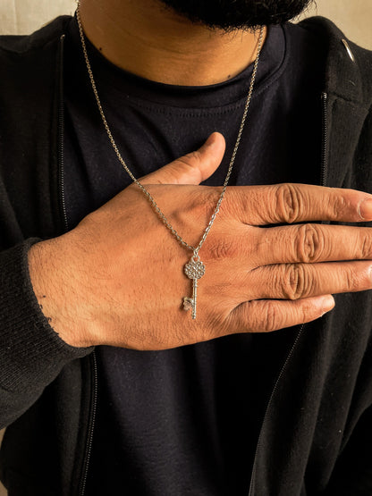 Silver Skeleton Key Pendant With Chain