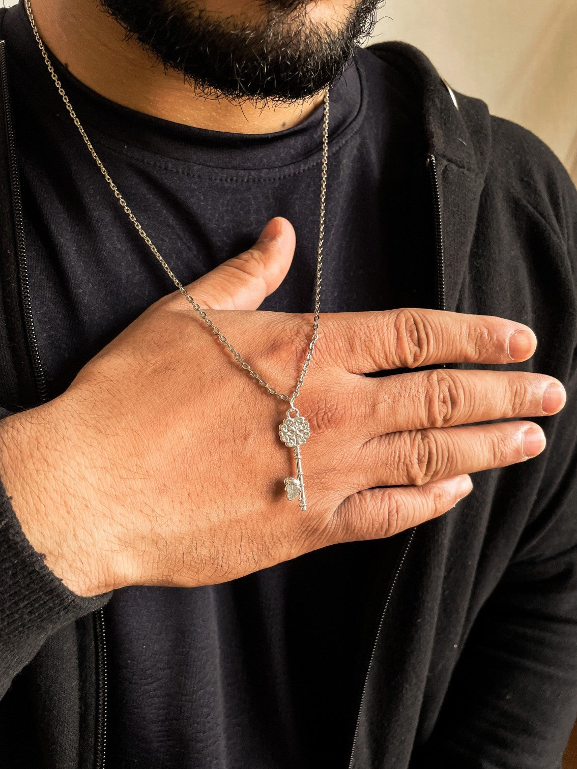 Silver Skeleton Key Pendant With Chain