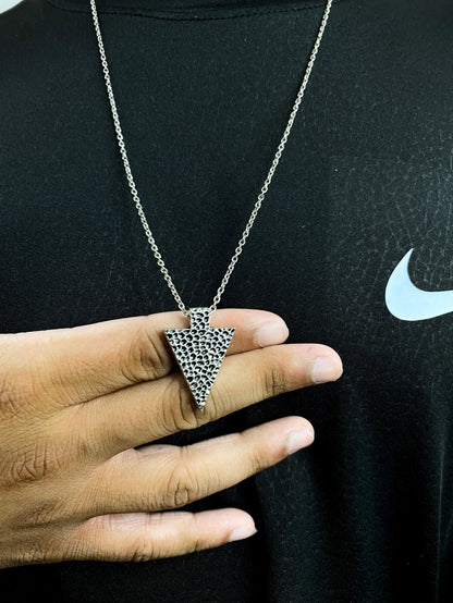Textured Triangle Silver Spade Pendant With Chain