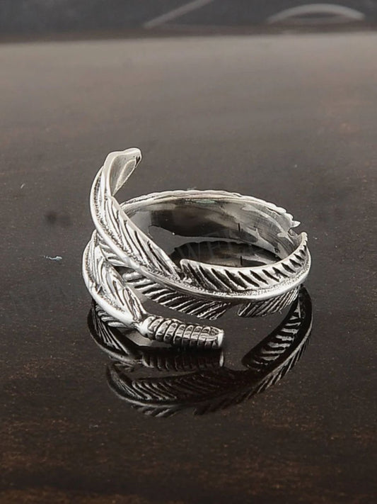 Bamboo Leaf Silver Oxidized Ring | Adjustable |