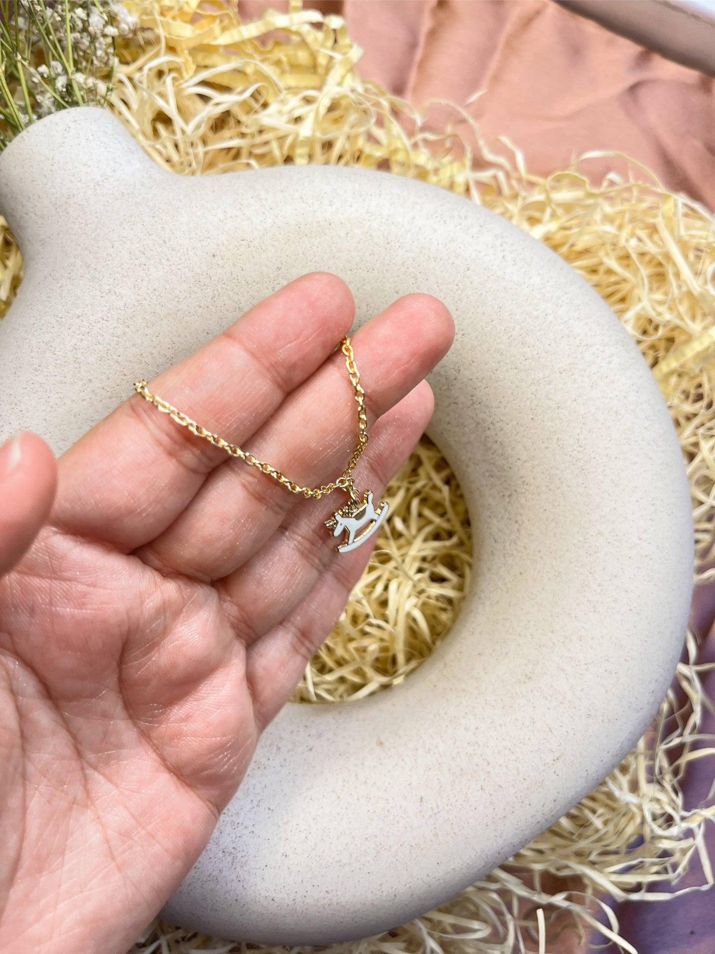 White Horse Ride Enamel Golden Necklace & Earrings