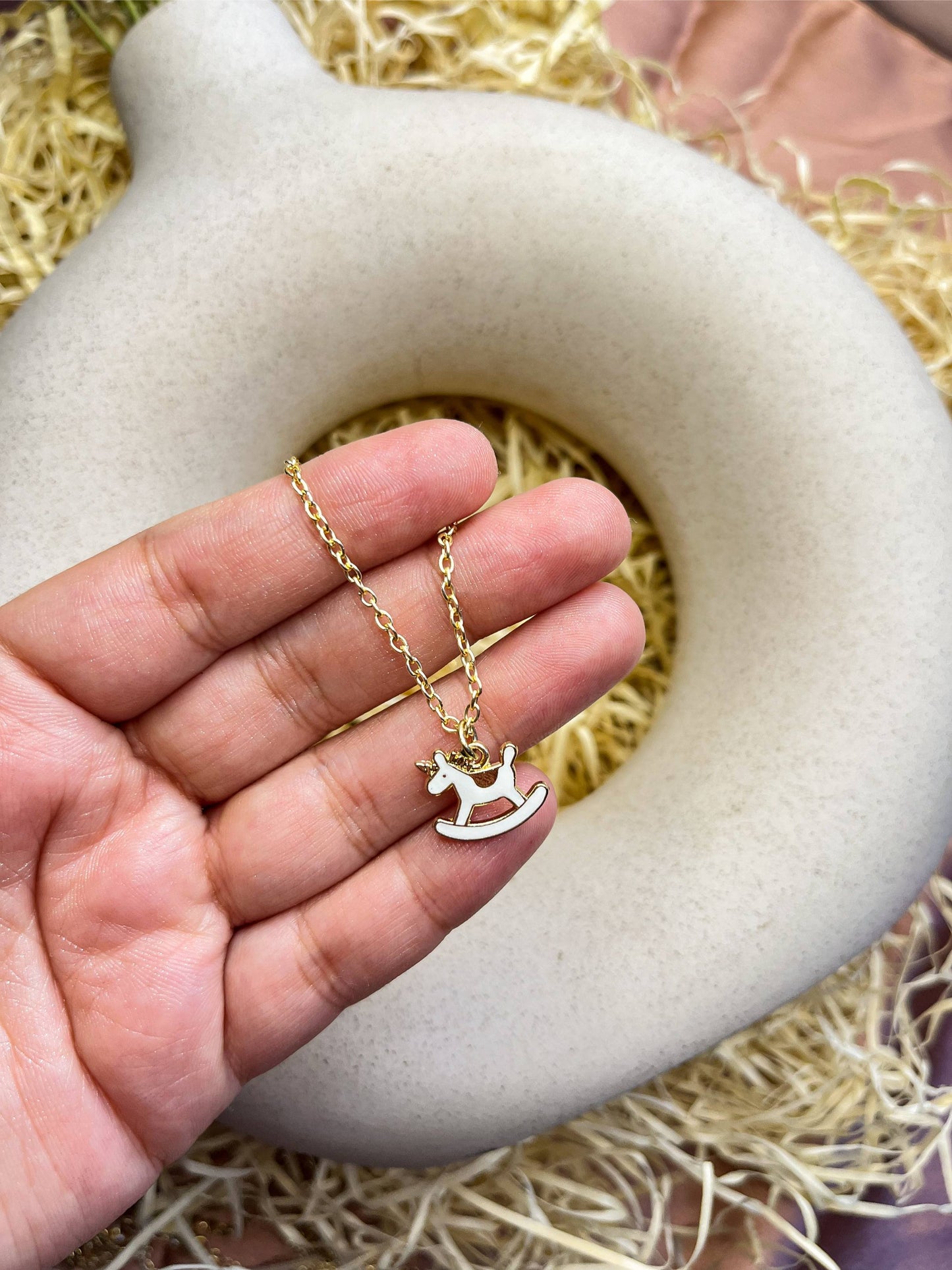 White Horse Ride Enamel Golden Necklace & Earrings