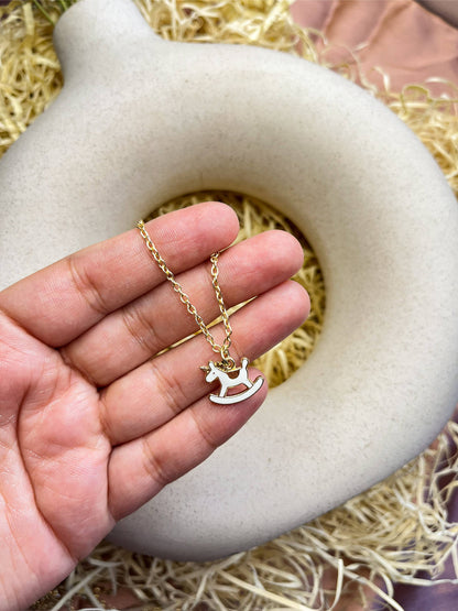 White Horse Ride Enamel Golden Necklace & Earrings