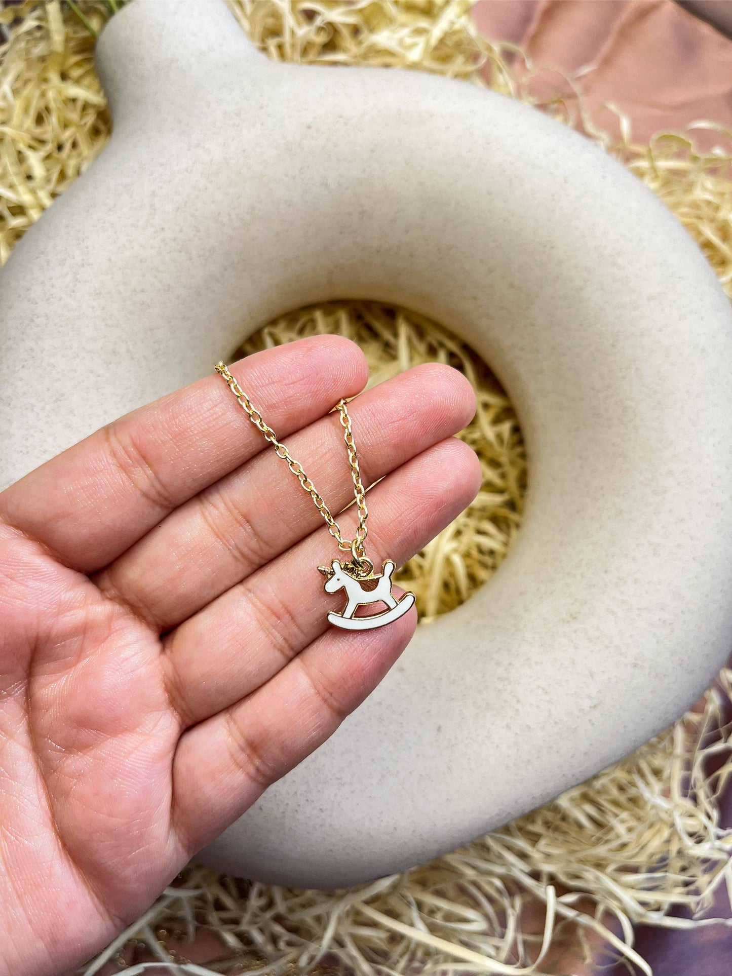 White Horse Ride Enamel Golden Necklace & Earrings