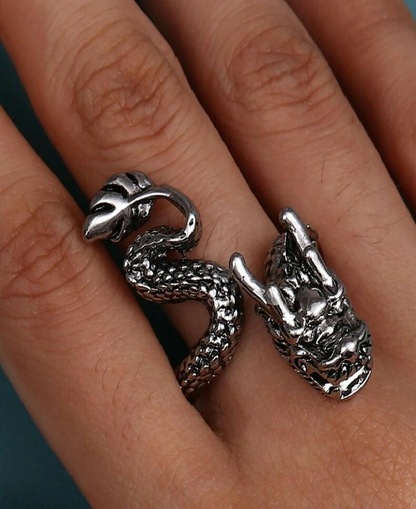 Dragon With Tail Adjustable Ring For Men | Waterproof | Stainless Steel