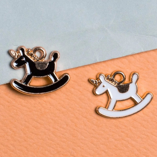 Enamel White Horse Ride Charm | 3 Pcs