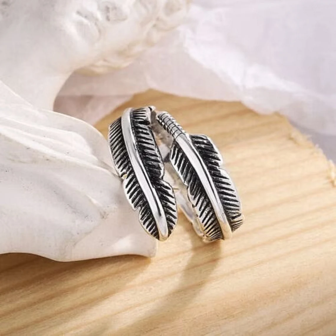 Bamboo Leaf Silver Oxidized Ring | Adjustable |