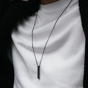 New Black Bar Pendant With Ball Chain