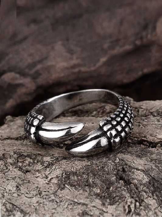 Eagle Claw Silver Oxidized Adjustable Ring For Men | Waterproof | Stainless Steel