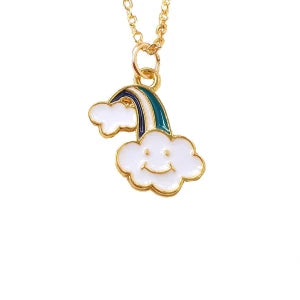 Smiley Cloud Rainbow Enamel Charm Necklace