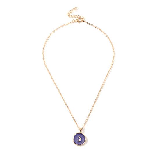 Blue Moon Enamel Coin Waterproof Necklace