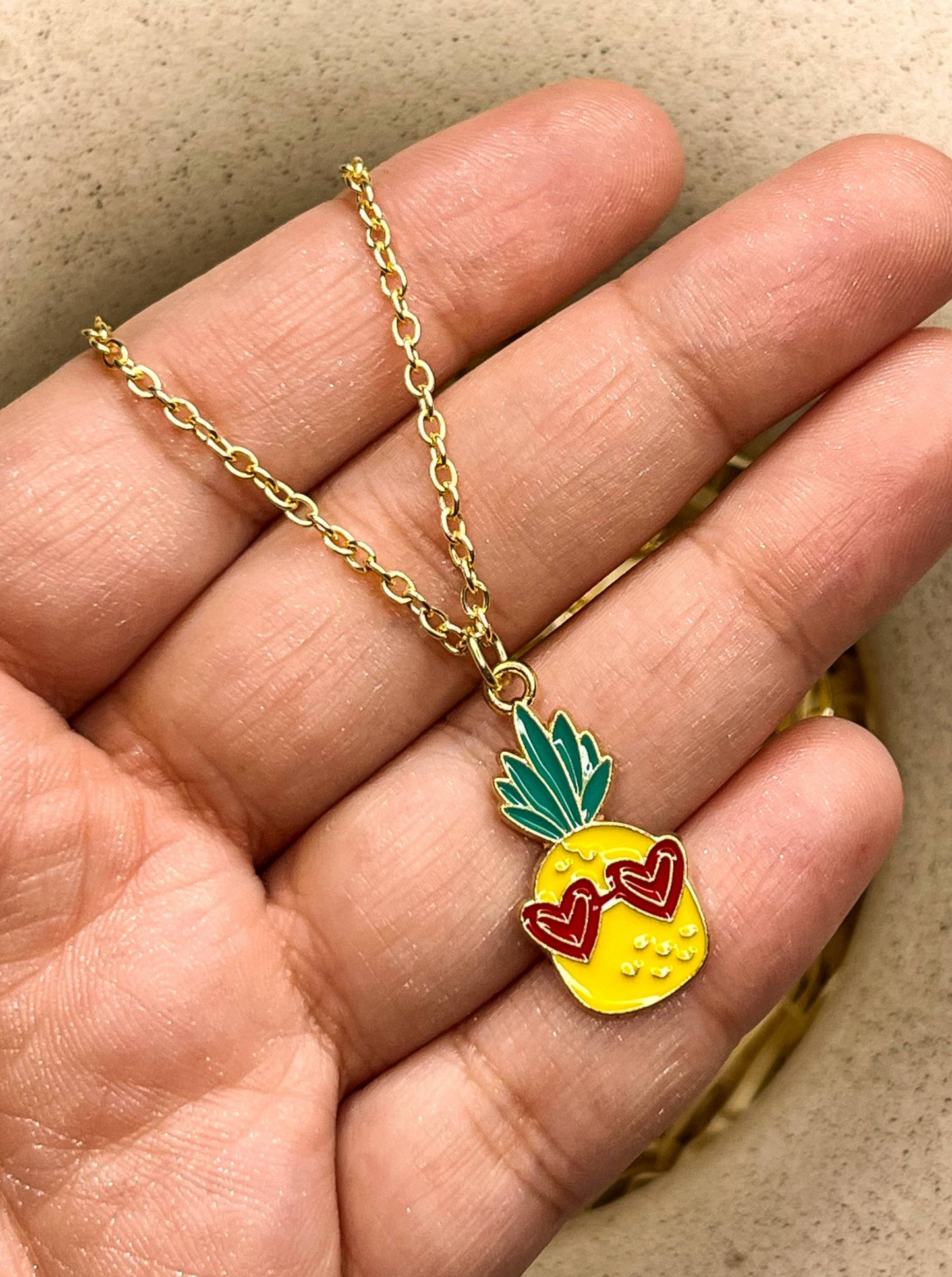 Cool Hawai Yellow Pineapple Enamel Golden Necklace & Earrings